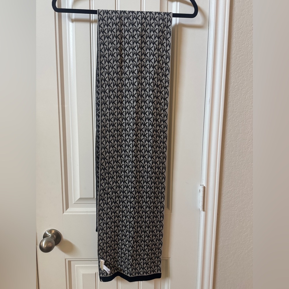 Michael Kors Black & Gray MK Logo Knit Scarf